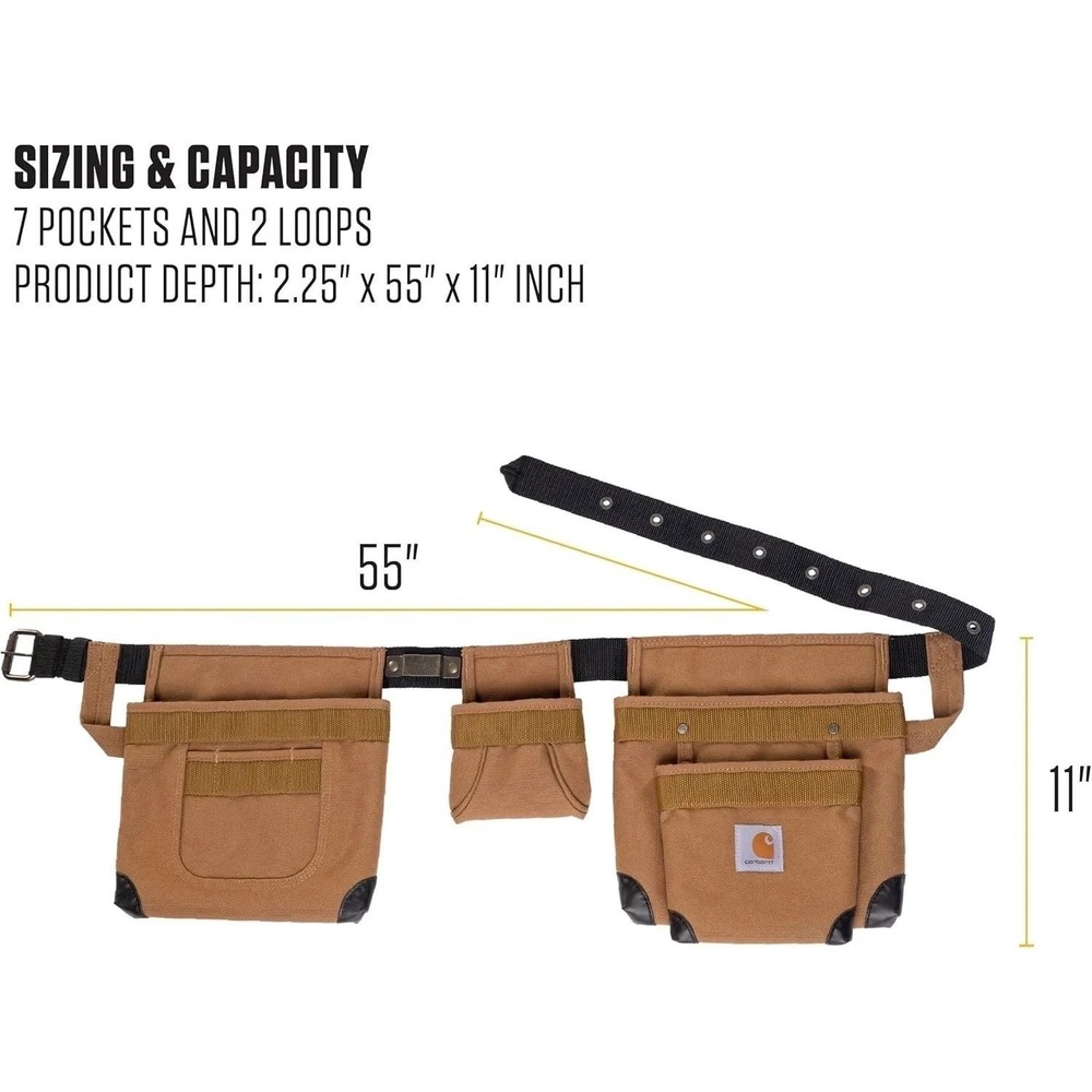 CARHARTT 000347 7-Pocket Adjustable Tool Belt Work Utility Belt Brown - Picture 2 of 6